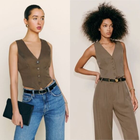 Reformation Devin Twill Tan Vest Mushroom Size 0 - Picture 1 of 11